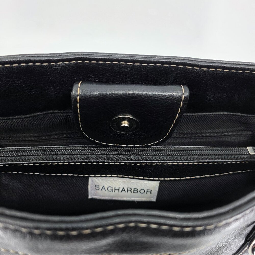 Sag Harbor Black Faux Leather Double Strap Shoulder Bag with Contrast Stitching - Picture 9 of 16